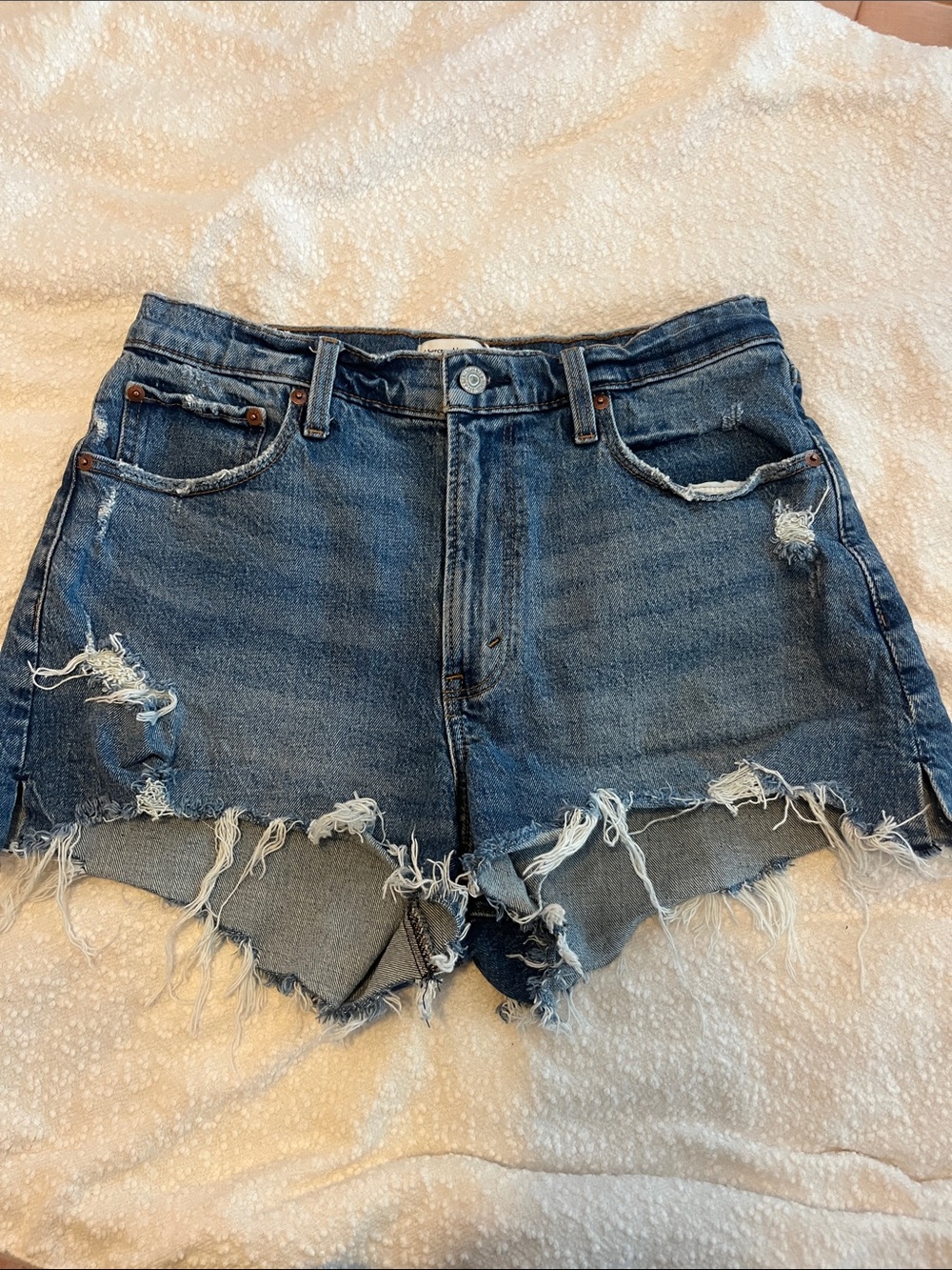 Abercrombie & Fitch Distressed Cutoff Denim Shorts - Medium Blue